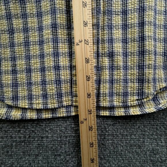 VTG LL Bean Textured Yellow Blue Plaid Long Sleeve Button Up Shirt Medium Cotton - Picture 4 of 15